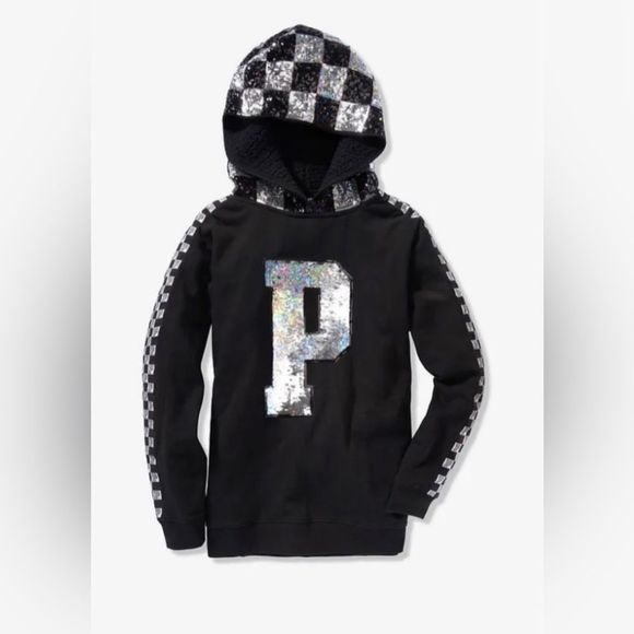 PINK VS CHECKERED FASHION SHOW RUNWAY BLING HOODIE LARGE - Picture 1 of 12